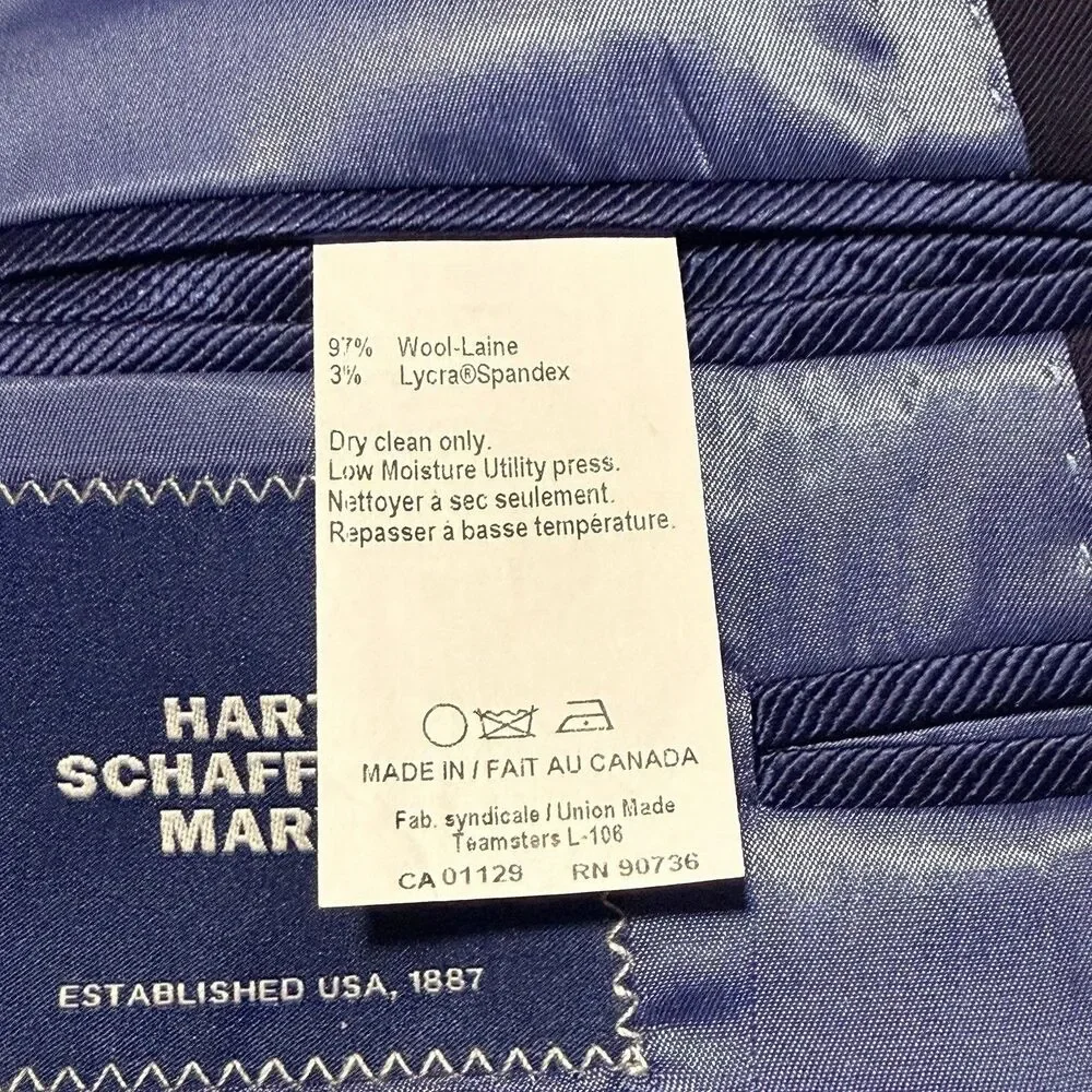 Hart Schaffner Marx Chicago Fit Men’s 46S Solid Navy Blue Wool Blend Blazer Coat